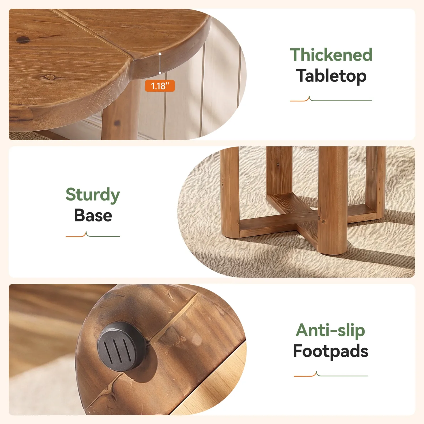 31.5" Solid Wood Round Dining Table, Farmhouse Kitchen Table for 2-4