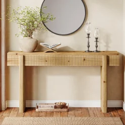 55" Solid Wood Rustic Console Table, Farmhouse Entryway Table Behind Couch for Living Room
