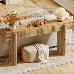 55" Solid Wood Rustic Console Table, Farmhouse Entryway Table Behind Couch for Living Room