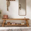 63" Solid Wood Shoe Bench, 2-Tier Entryway Bench with Storage Shelf