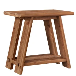 23.62" Solid Wood Side Table, Narrow End Table with 2-Tier Storage for Living Room and Bedroom