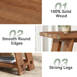23.62" Solid Wood Side Table, Narrow End Table with 2-Tier Storage for Living Room and Bedroom