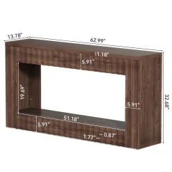 63" Solid Wood Sofa Table, Rustic Console Table with Open Shelf for Entryway, Hallway, or Behind Couch