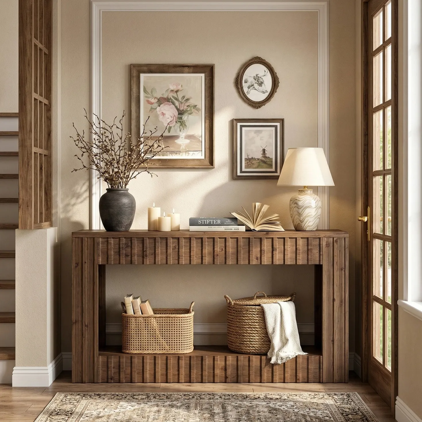 63" Solid Wood Sofa Table, Rustic Console Table with Open Shelf for Entryway, Hallway, or Behind Couch