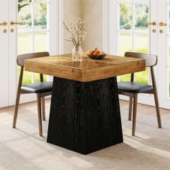 31" Solid Wood Square Dining Table for 2–4, Farmhouse Kitchen Table with Parquet Top & Tapered Base