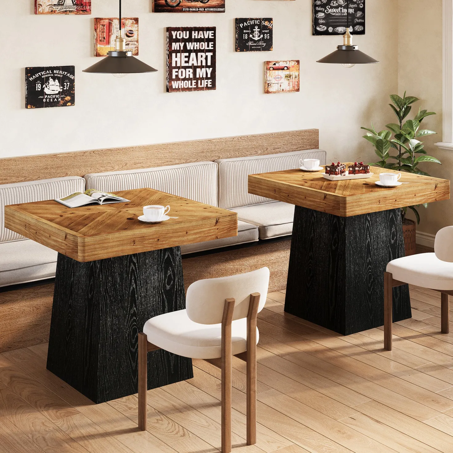 31" Solid Wood Square Dining Table for 2–4, Farmhouse Kitchen Table with Parquet Top & Tapered Base