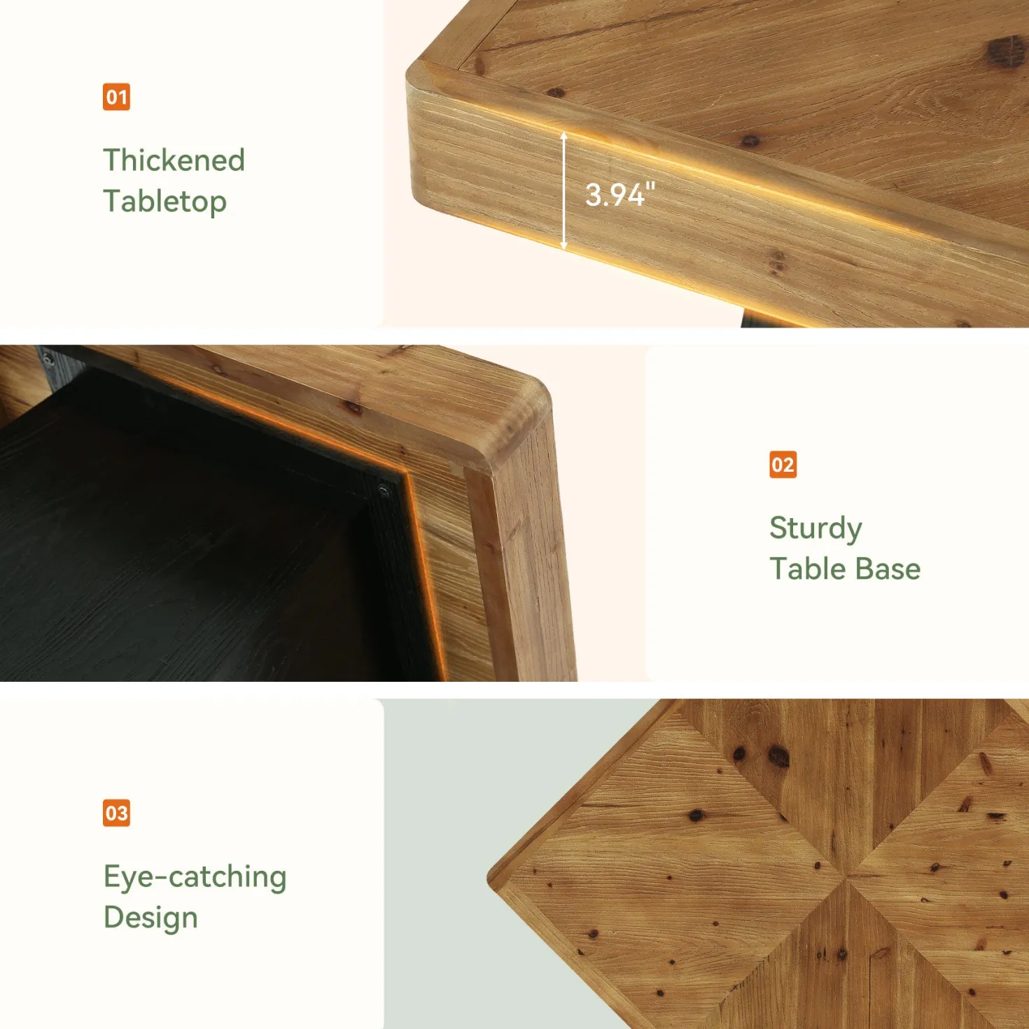 31" Solid Wood Square Dining Table for 2–4, Farmhouse Kitchen Table with Parquet Top & Tapered Base