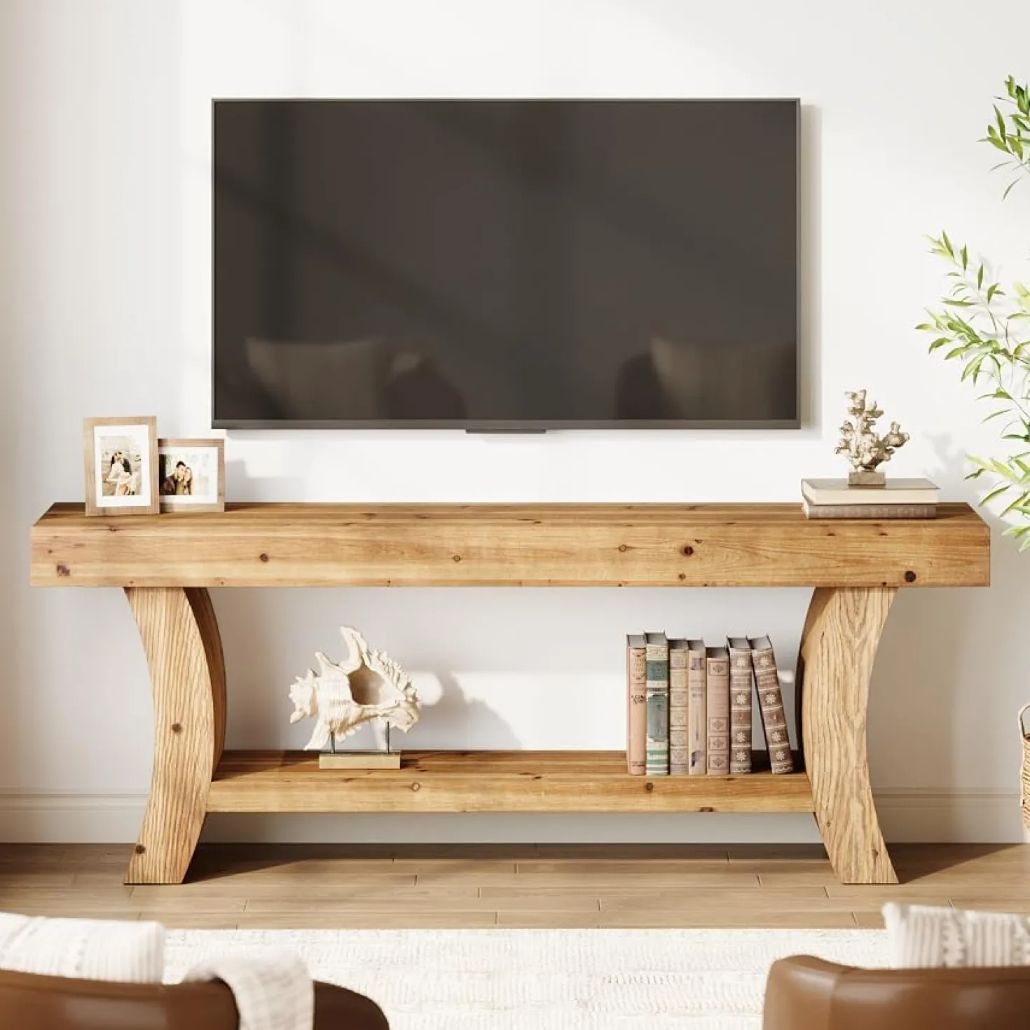 63" Solid Wood TV Stand, Entertainment Center for Up to 70" TVs