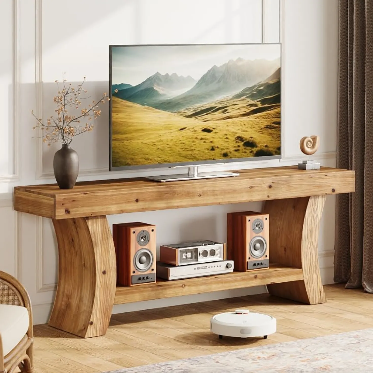 63" Solid Wood TV Stand, Entertainment Center for Up to 70" TVs