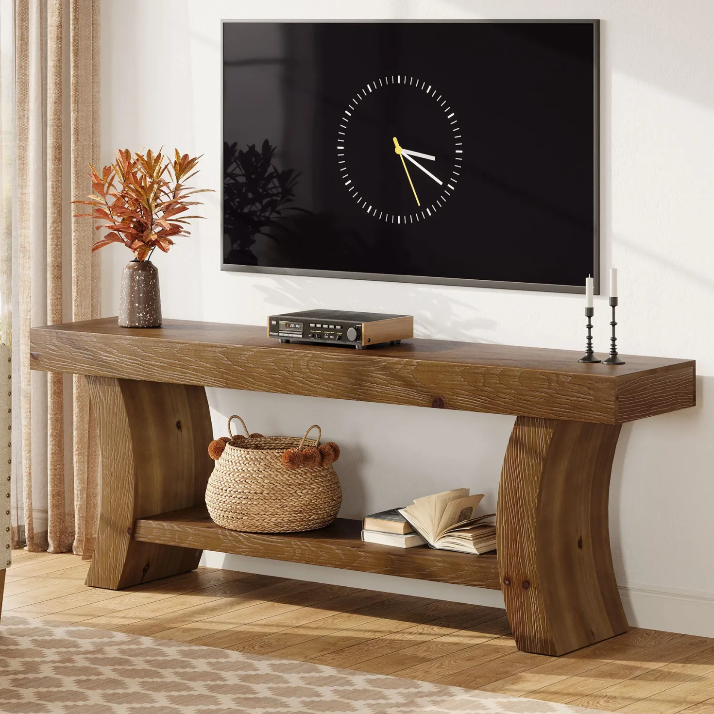 63" Solid Wood TV Stand, Entertainment Center for Up to 70" TVs