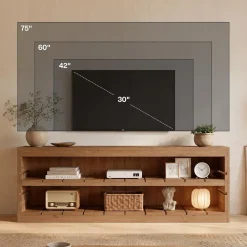 63" Solid Wood TV Stand, Farmhouse 3-Tier Television Stand for 55/60/65/75-Inch TV for Living Room Bedroom