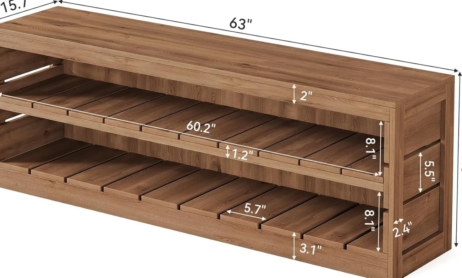 63" Solid Wood TV Stand, Farmhouse 3-Tier Television Stand for 55/60/65/75-Inch TV for Living Room Bedroom