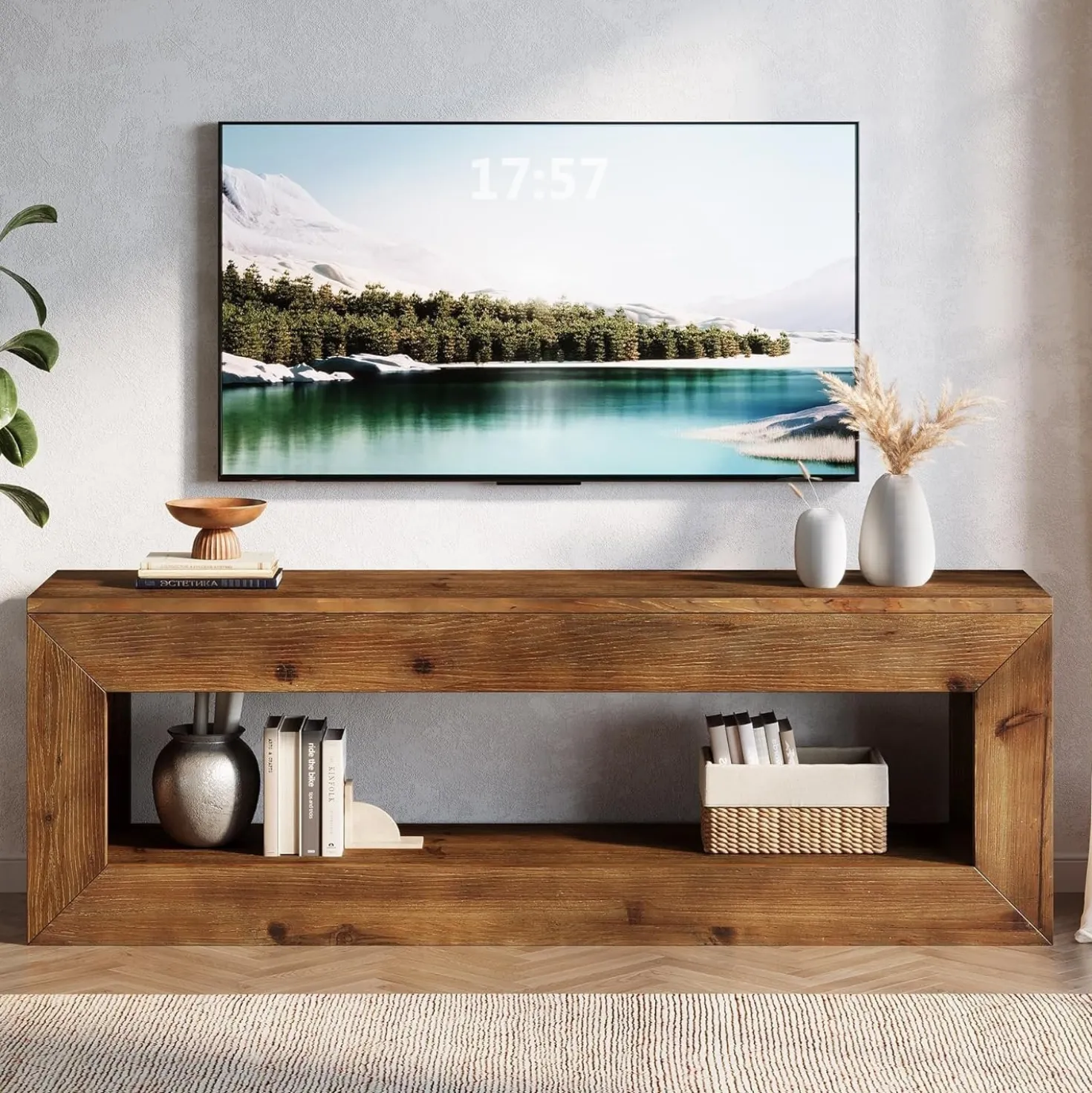 47" Solid Wood TV Stand, Farmhouse Media Console for 32/43/55" TVs