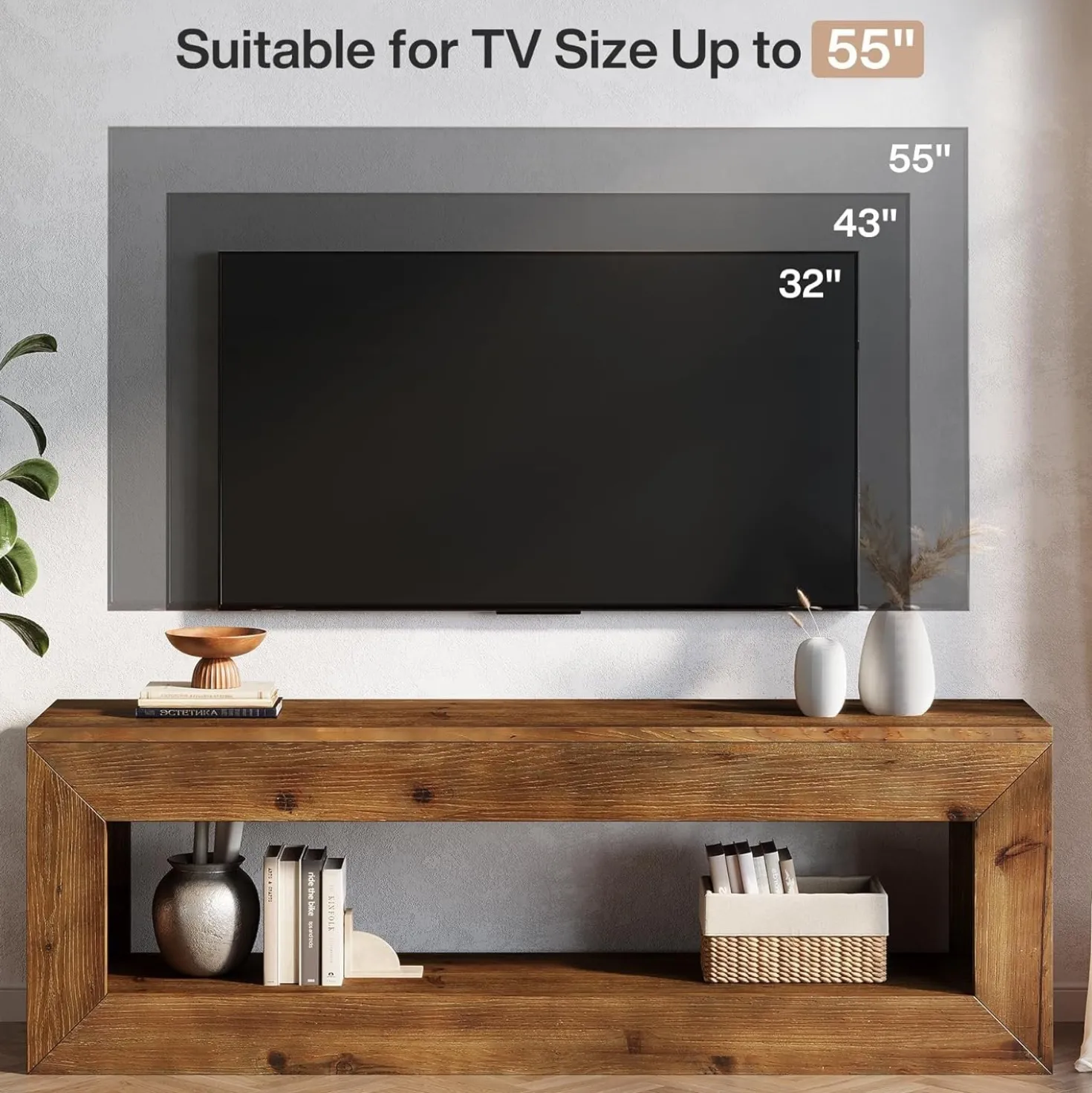 47" Solid Wood TV Stand, Farmhouse Media Console for 32/43/55" TVs