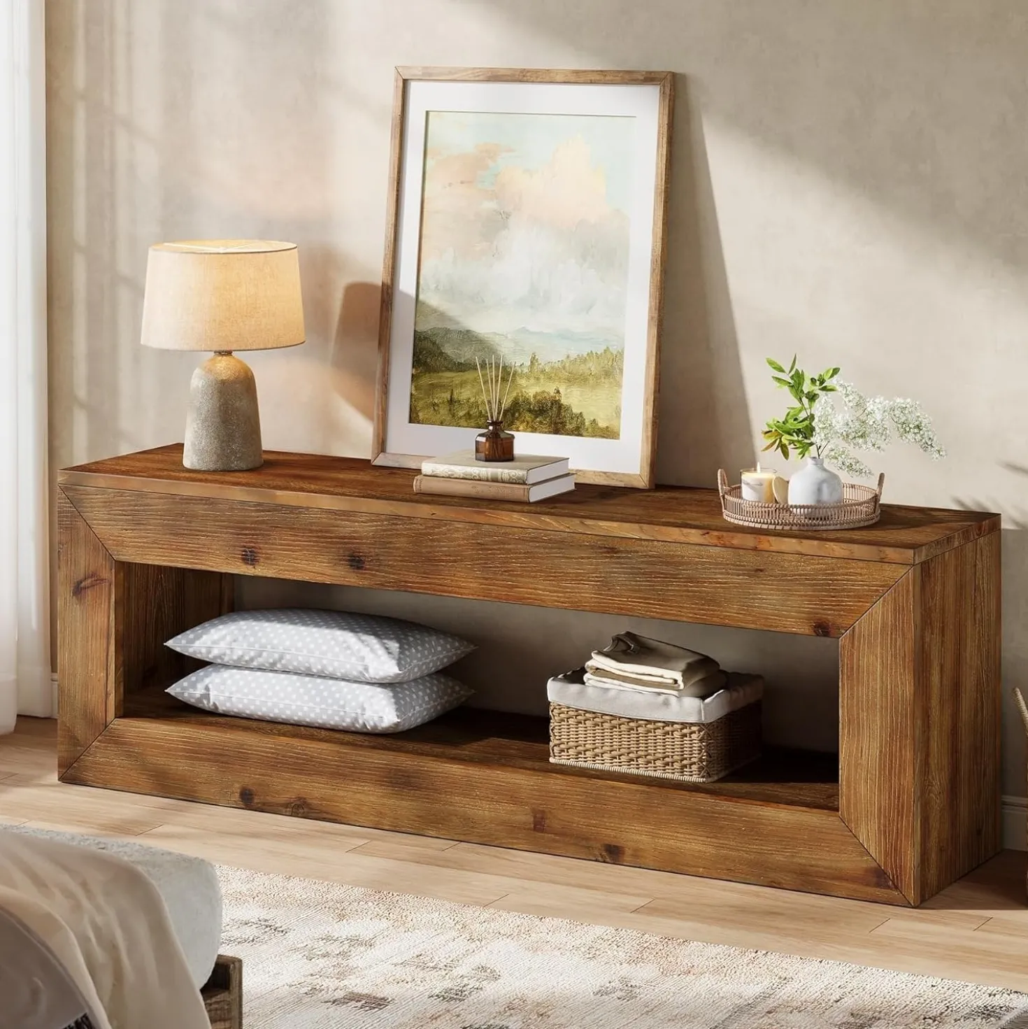 47" Solid Wood TV Stand, Farmhouse Media Console for 32/43/55" TVs