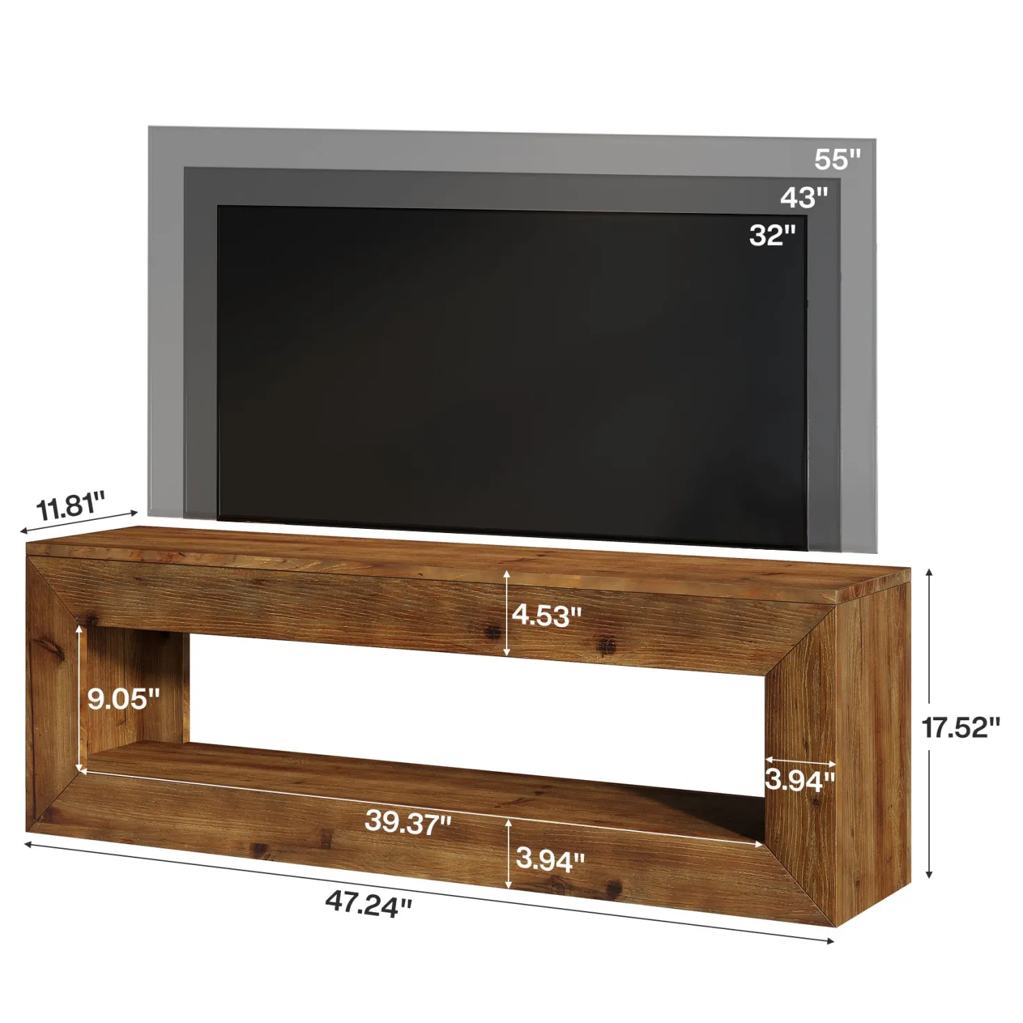 47" Solid Wood TV Stand, Farmhouse Media Console for 32/43/55" TVs