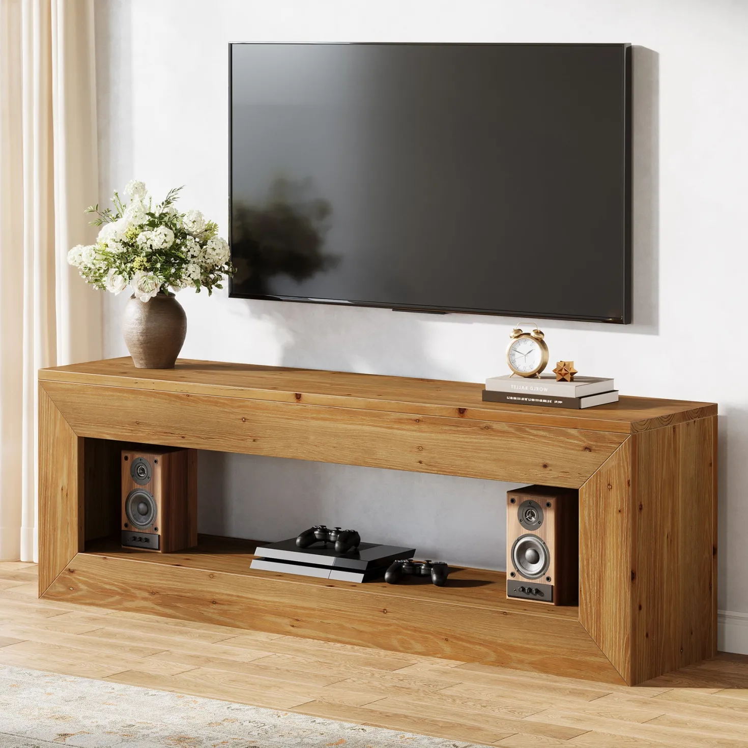 47" Solid Wood TV Stand, Farmhouse Media Console for 32/43/55" TVs