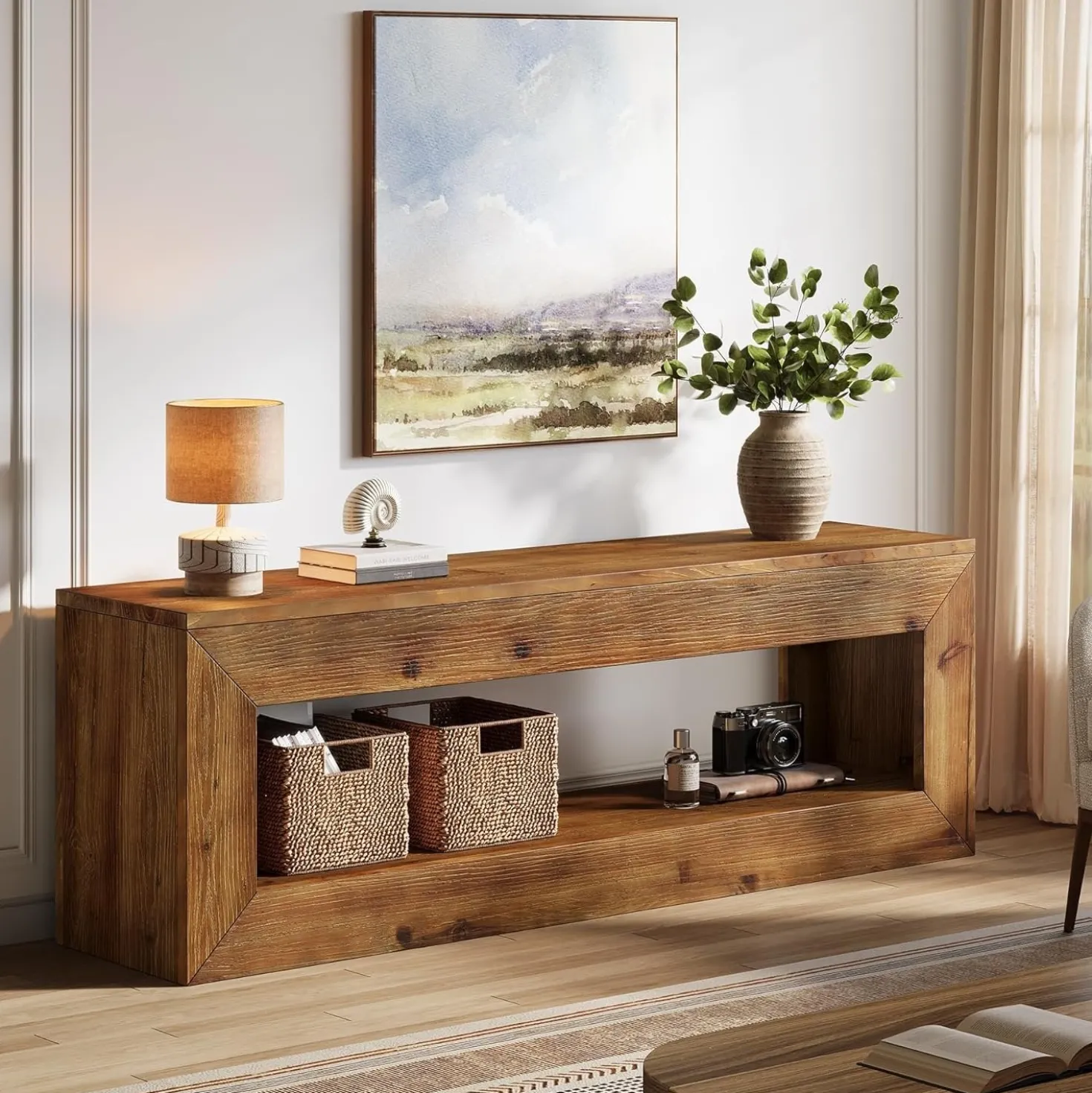 47" Solid Wood TV Stand, Farmhouse Media Console for 32/43/55" TVs