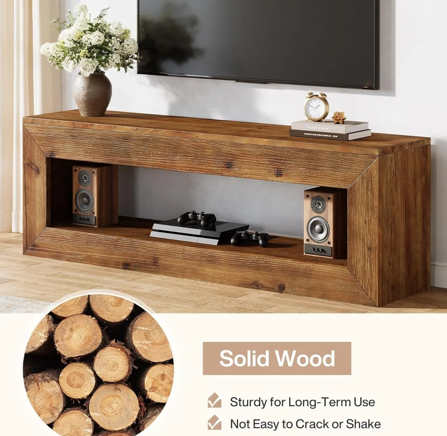 47" Solid Wood TV Stand, Farmhouse Media Console for 32/43/55" TVs