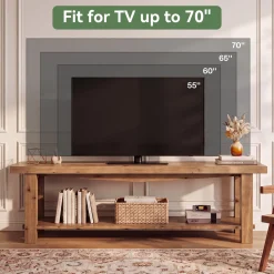 63" Solid Wood TV Stand, Farmhouse Entertainment Center for 55/65/75-Inch TV with Storage Shelves