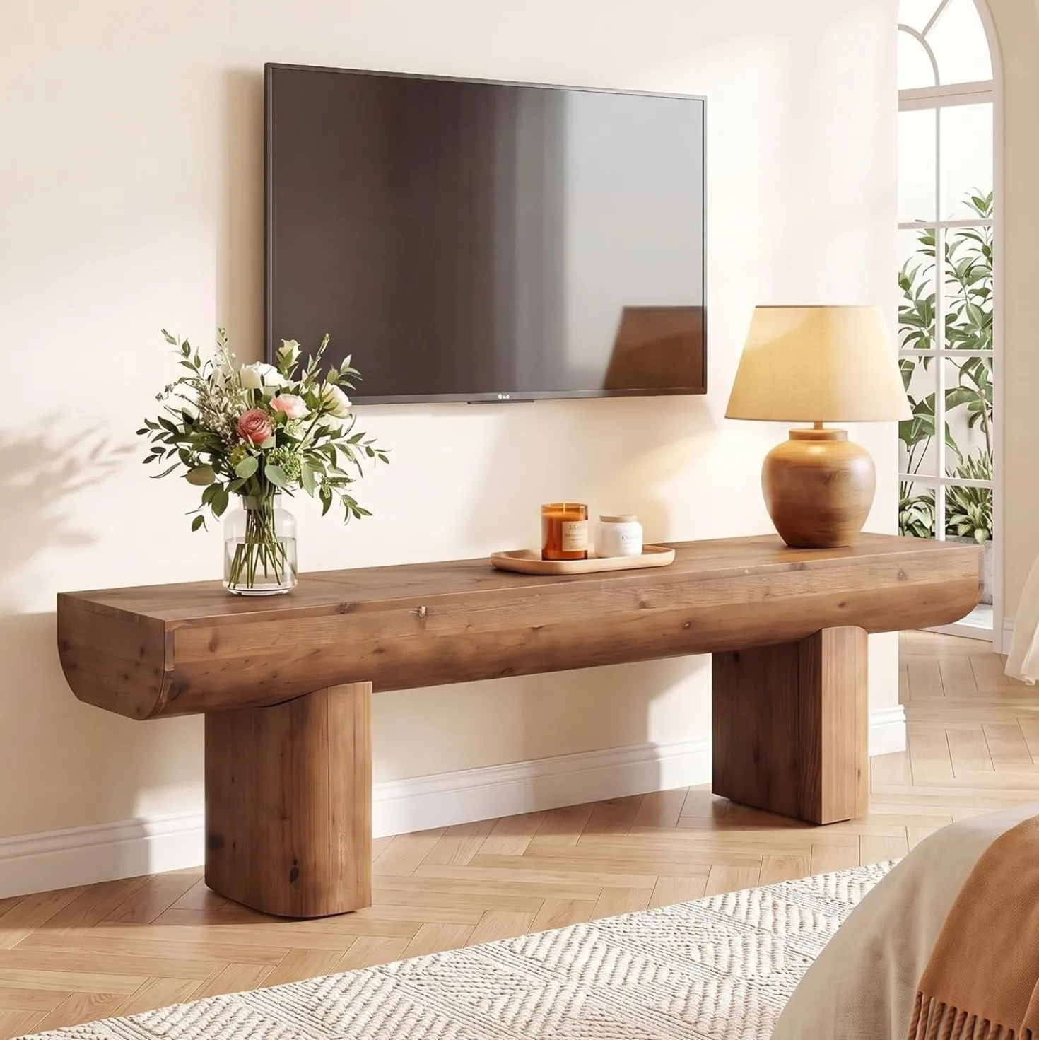 55" Solid Wood TV Stand, Farmhouse Entertainment Center for TVs up to 65" for Living Room
