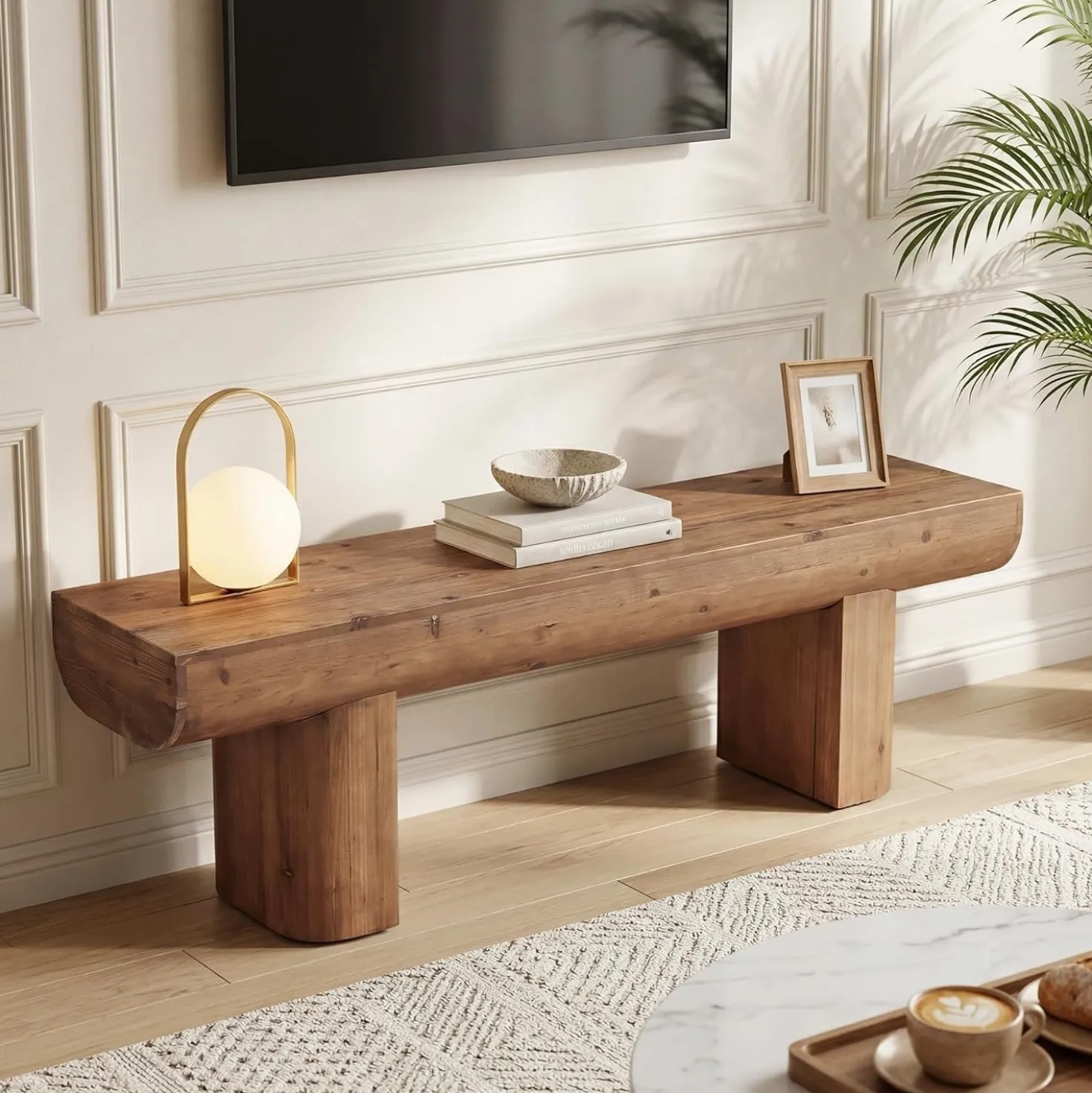 55" Solid Wood TV Stand, Farmhouse Entertainment Center for TVs up to 65" for Living Room