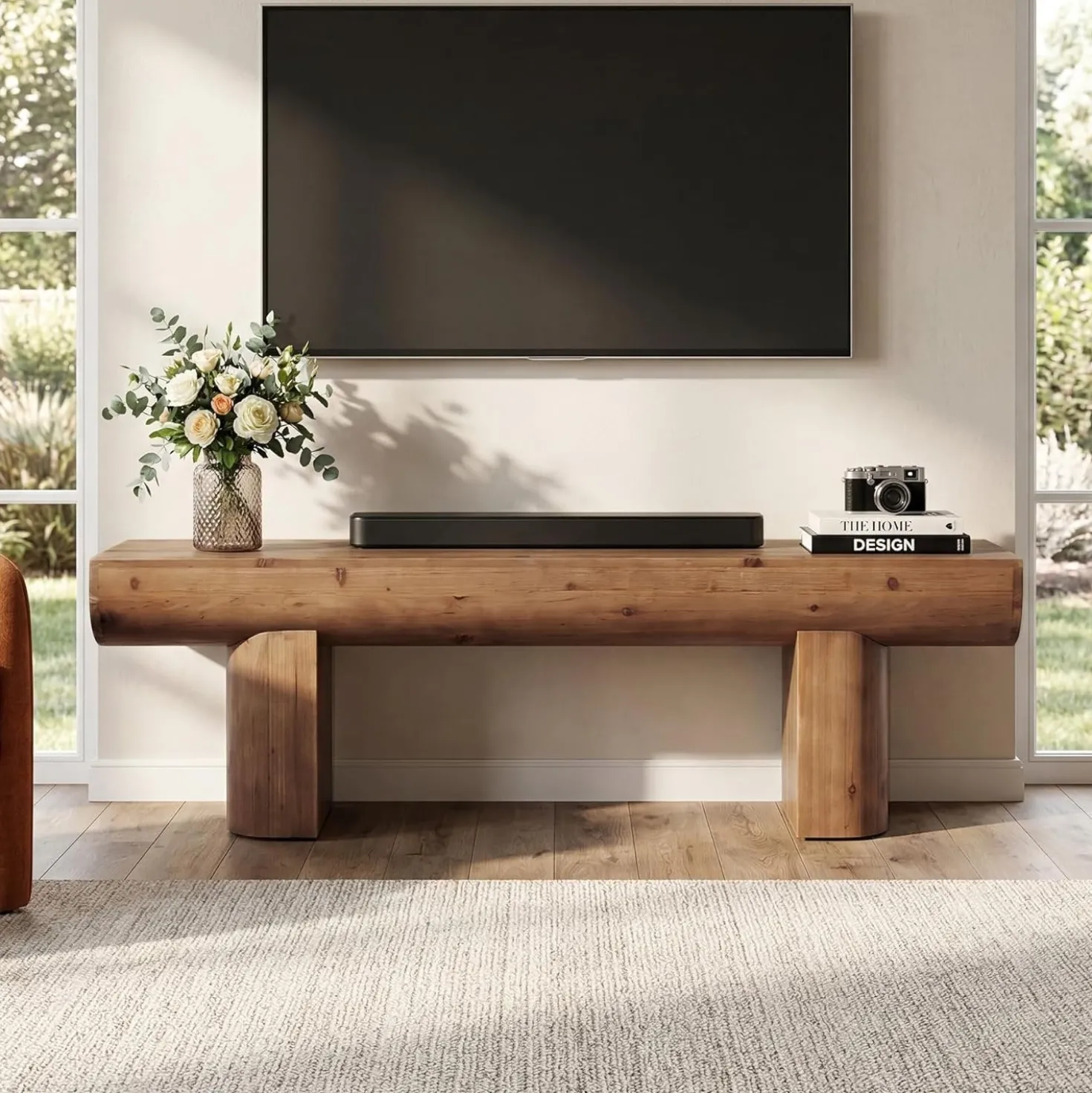 55" Solid Wood TV Stand, Farmhouse Entertainment Center for TVs up to 65" for Living Room