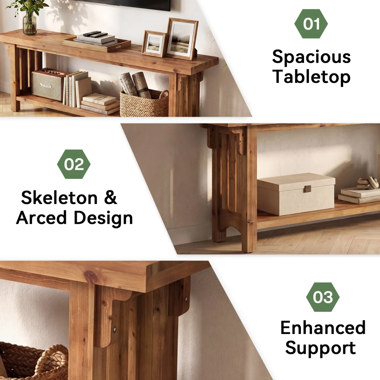 63" Solid Wood TV Stand, Farmhouse Entertainment Center with Storage Shelf for 75" TVs