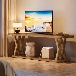 63" Solid Wood TV Stand, Farmhouse Entertainment Center for TVs Up to 75-Inch