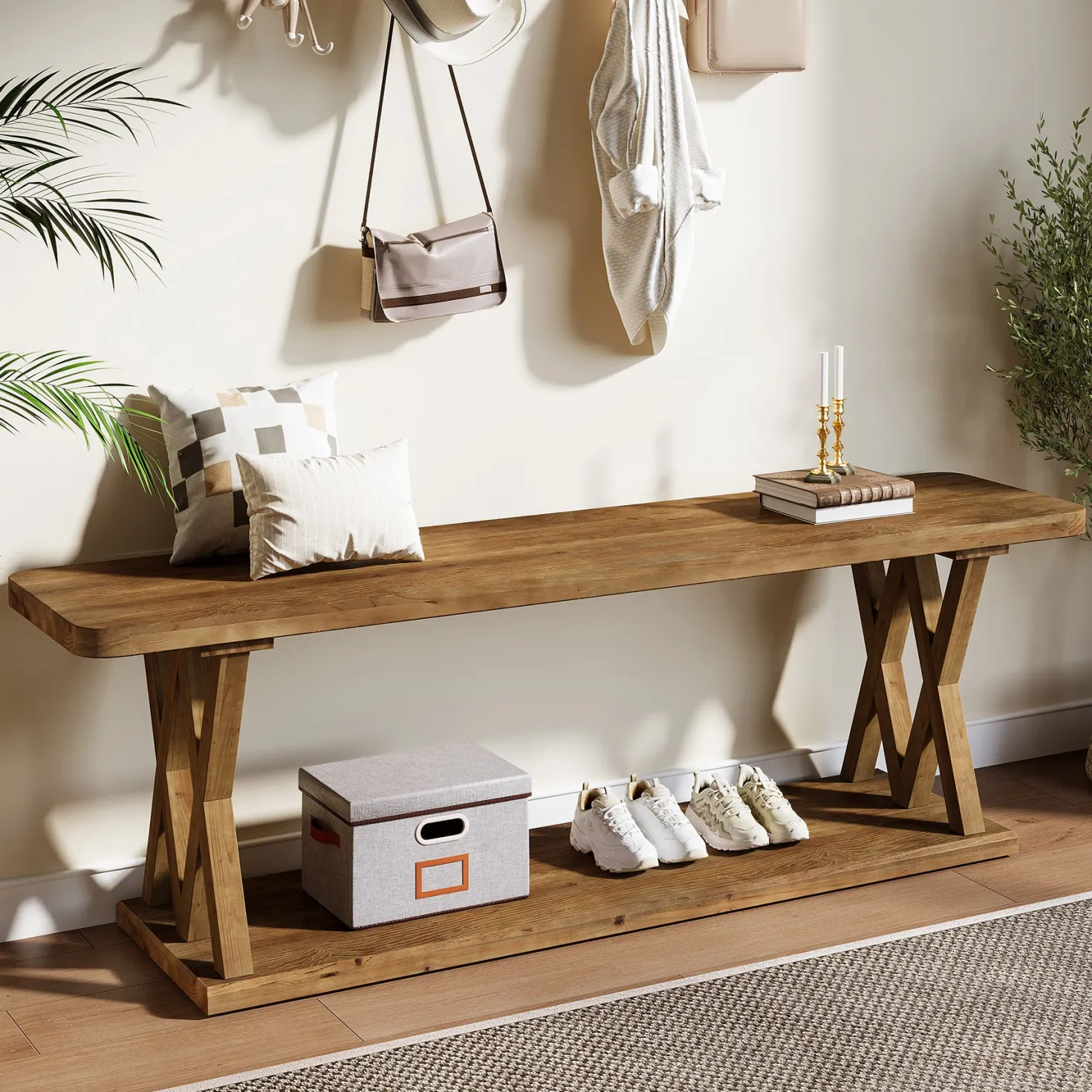 63" Solid Wood TV Stand, Farmhouse Entertainment Center for TVs Up to 75-Inch