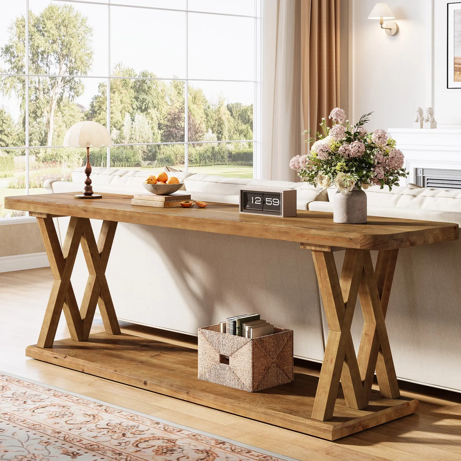 63" Solid Wood TV Stand, Farmhouse Entertainment Center for TVs Up to 75-Inch