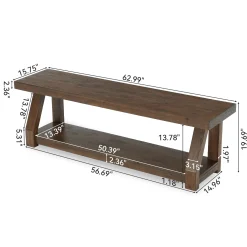 63" Solid Wood TV Stand for 65-75" TVs, Farmhouse Media Console with Open Shelf, Rustic Entertainment Center for Living Room