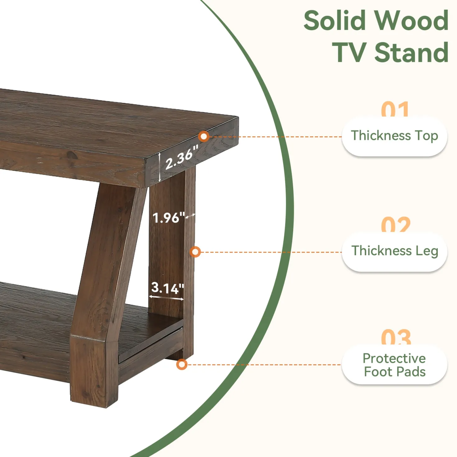63" Solid Wood TV Stand for 65-75" TVs, Farmhouse Media Console with Open Shelf, Rustic Entertainment Center for Living Room