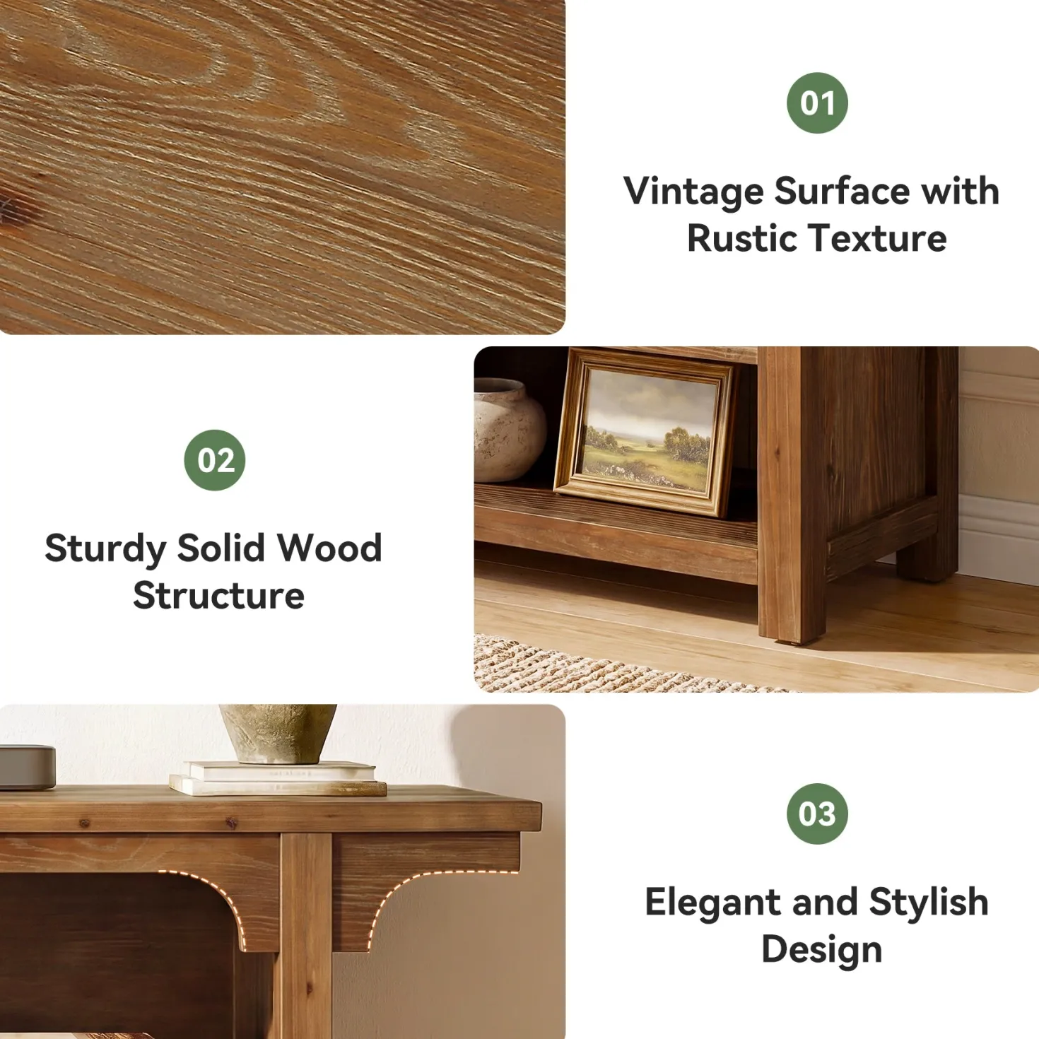 63" Solid Wood TV Stand for 55/65/70"TVs, Farmhouse Entertainment Center with 3 Storage