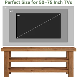 63" Solid Wood TV Stand for 55–75 Inch TVs, Farmhouse Entertainment Center with 2-Tier Open Shelves