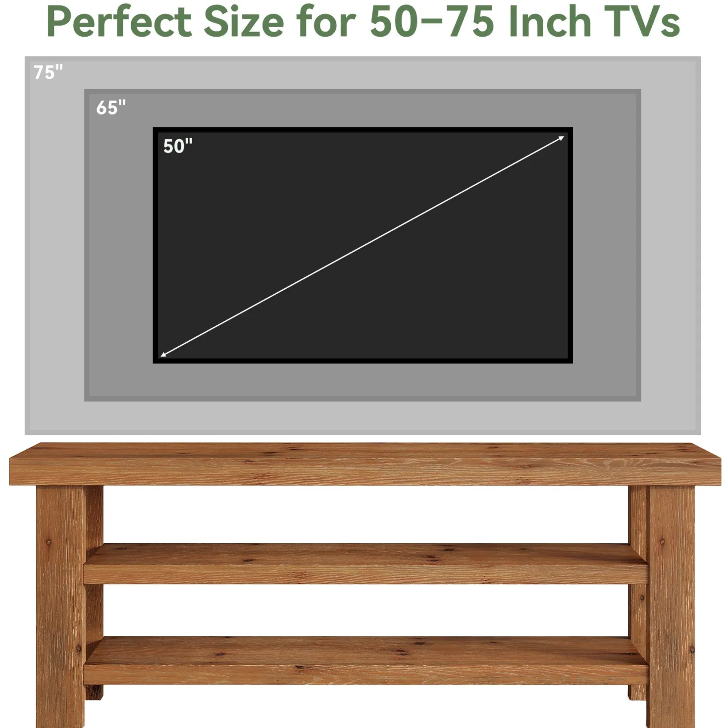 63" Solid Wood TV Stand for 55–75 Inch TVs, Farmhouse Entertainment Center with 2-Tier Open Shelves