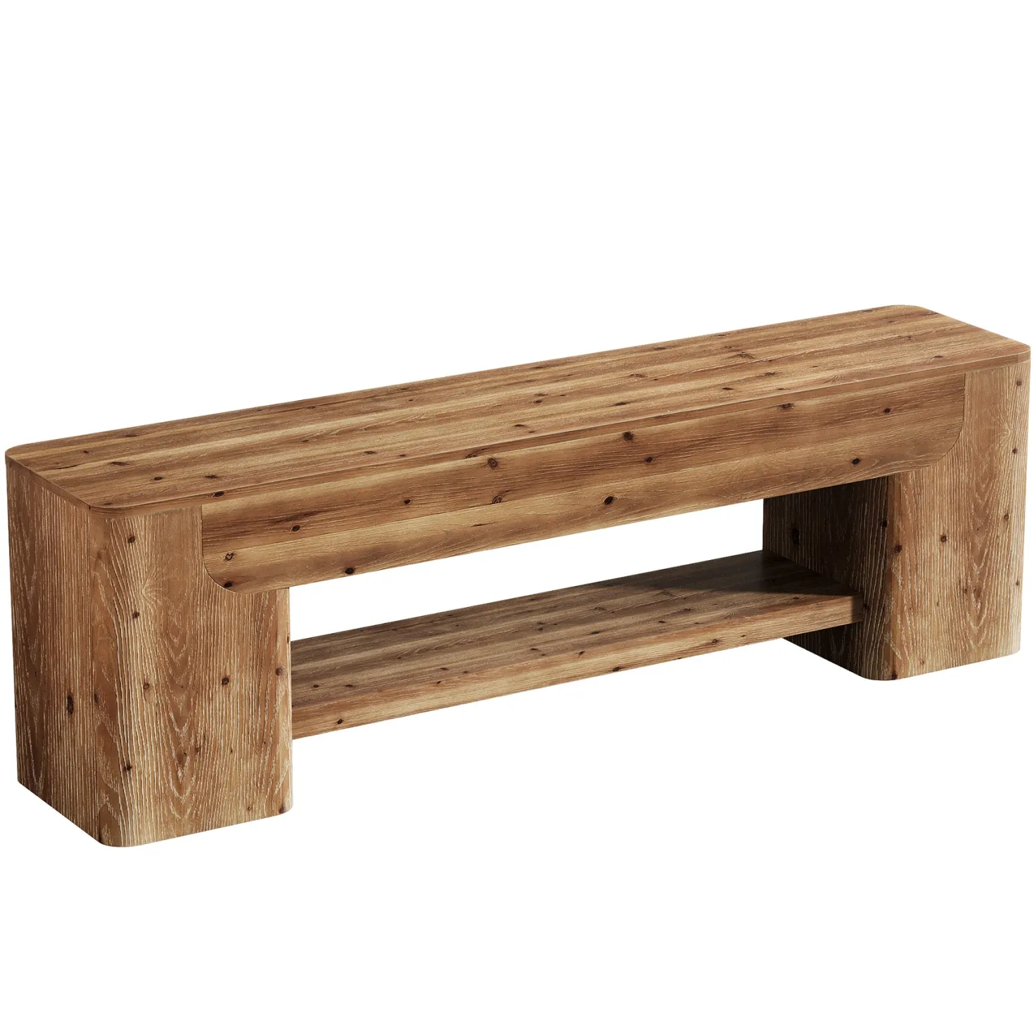 63" Solid Wood TV Stand for Up to 75" TVs, Farmhouse Entertainment Center with Open Shelf Storage for Living Room or Bedroom