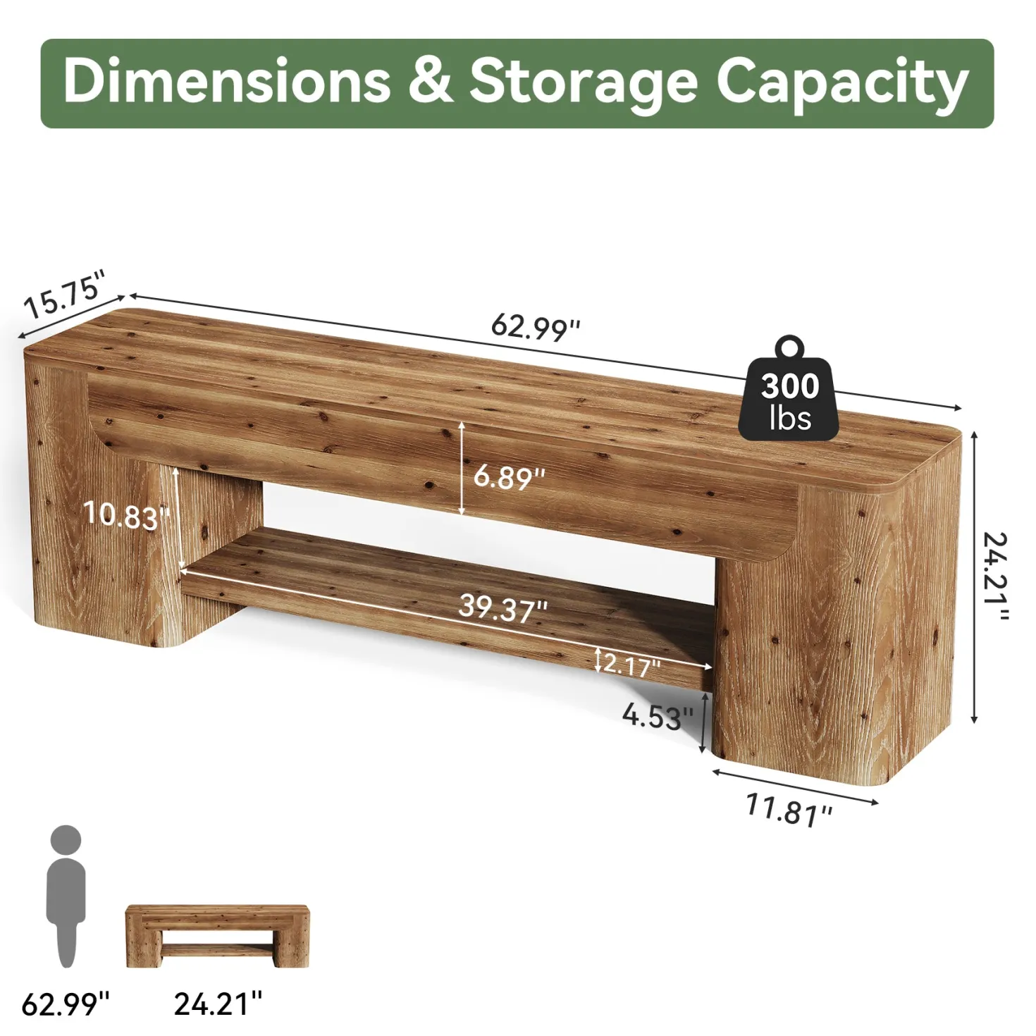 63" Solid Wood TV Stand for Up to 75" TVs, Farmhouse Entertainment Center with Open Shelf Storage for Living Room or Bedroom