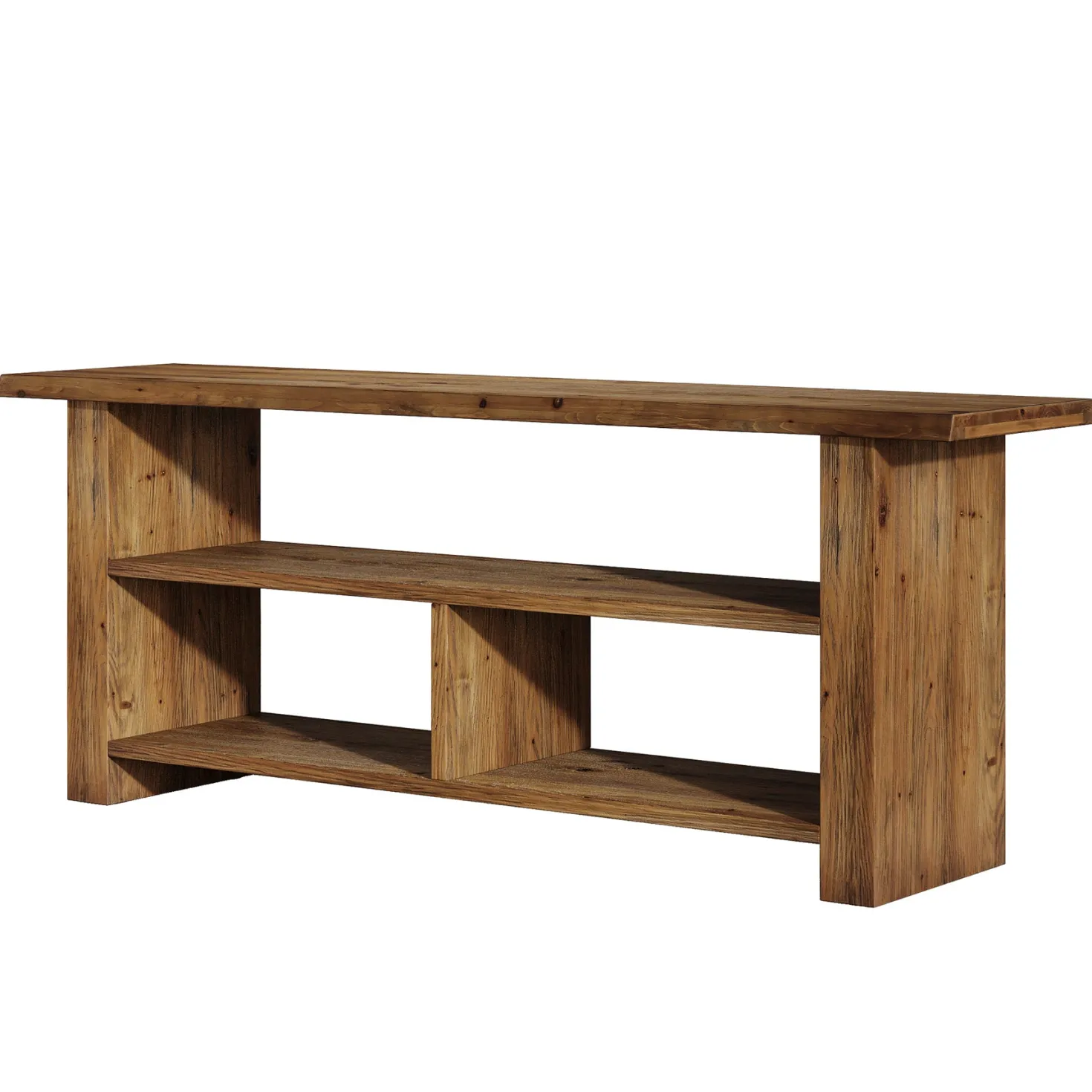 63" Solid Wood TV Stand for Up to 75 Inch TVs, Farmhouse Media Console with Open Storage Shelves