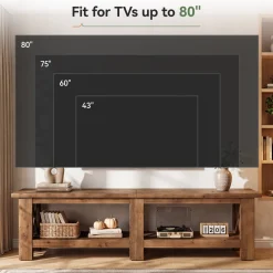 70.87" Solid Wood TV Stand for TVs up to 80", Farmhouse Entertainment Center with Storage Shelves