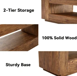 70.87" Solid Wood TV Stand, 2-Tier Entertainment Center for up to 80" TV