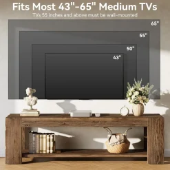55" Solid Wood TV Stand, 2-Tier TV Console Media Stand for TVs up to 60"