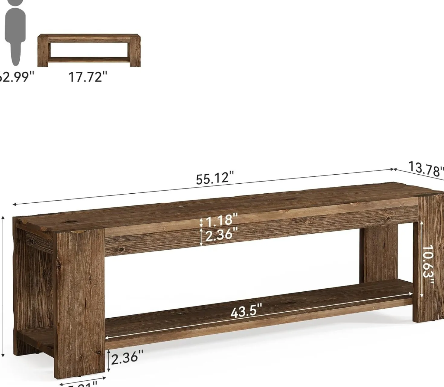 55" Solid Wood TV Stand, 2-Tier TV Console Media Stand for TVs up to 60"