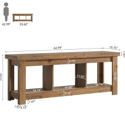 63" Solid Wood TV Stand With 3 Open Shelves for 55/60/65/75-Inch TVs
