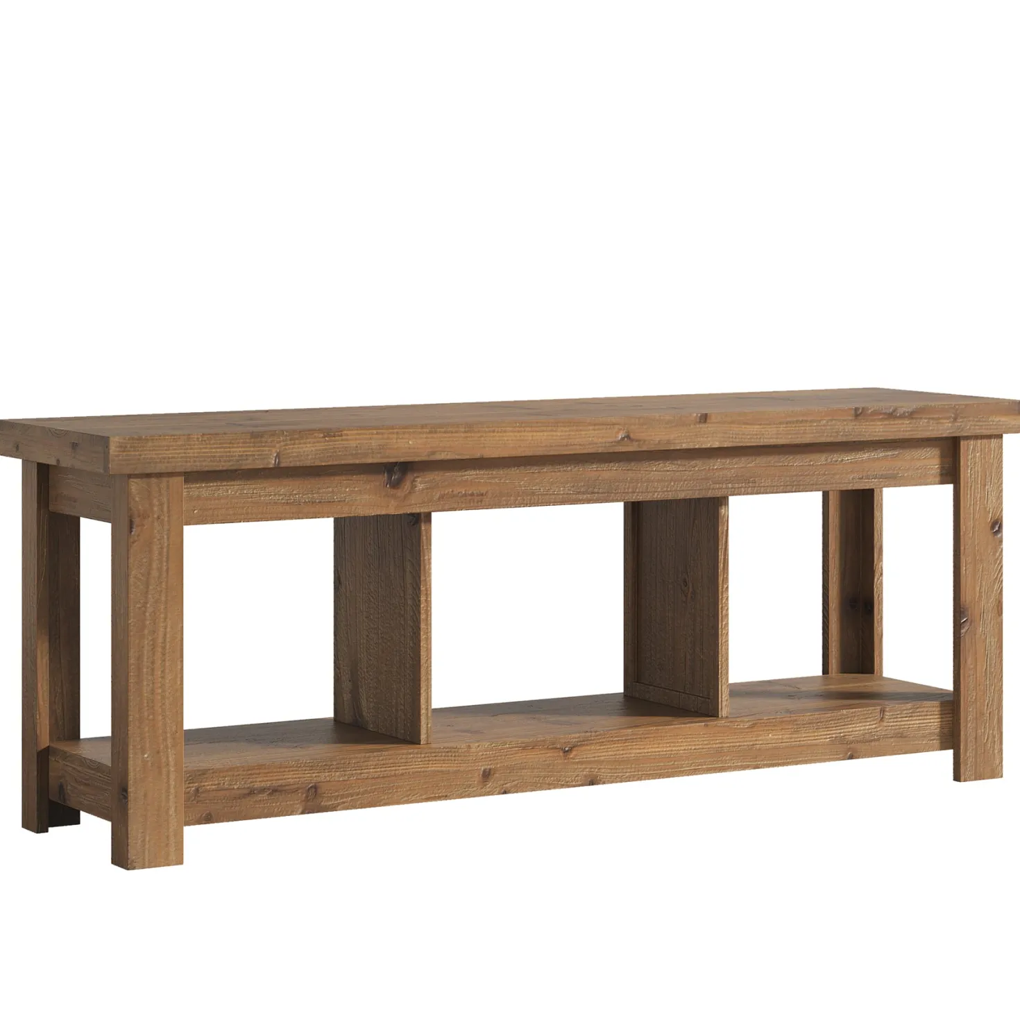 63" Solid Wood TV Stand With 3 Open Shelves for 55/60/65/75-Inch TVs