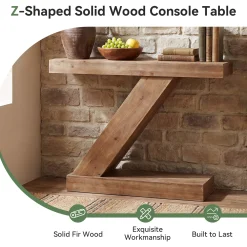 41.3” Solid Wood Z-Shape Console Table, Modern Narrow Entryway Sofa Table for Living Room or Hallway