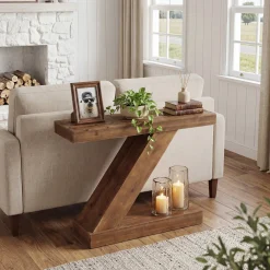 41.3” Solid Wood Z-Shape Console Table, Modern Narrow Entryway Sofa Table for Living Room or Hallway