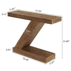 41.3” Solid Wood Z-Shape Console Table, Modern Narrow Entryway Sofa Table for Living Room or Hallway