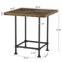 35.4" Square Bar Table, Cocktail Coffee Counter High Top Pub Table with Wood Tabletop