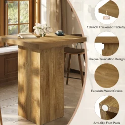 39.4" Square Bar Table, High Top Bistro Pub Cocktail Table Dining Table
